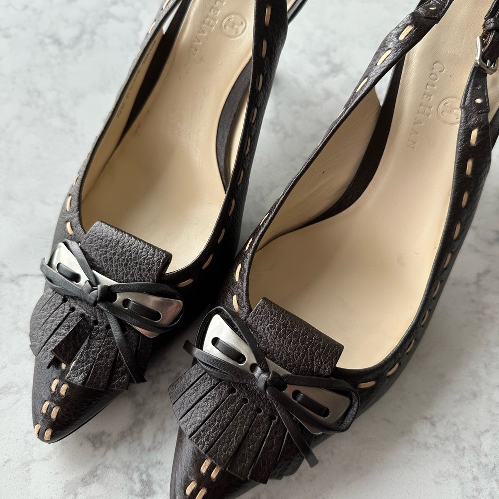 Cole Haan Brown Leather Kitten Heel Pumps